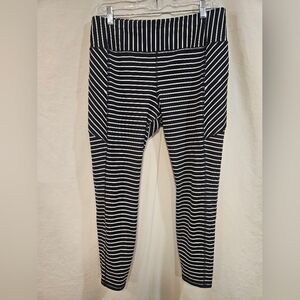 Athleta Navy and White Striped Leggings
